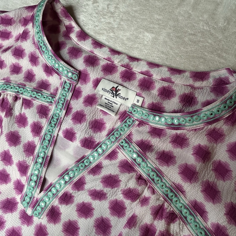 Vineyard Vines Lined Silk Knee Length Purple Dot Womens 16 Size Zip‎ 3/4 Sleeve